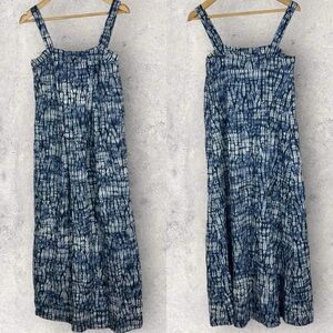 Weekend MaxMara Blue Square Neck Maxi Dress Tie Dye Size 8 Pockets Bohemian Boho